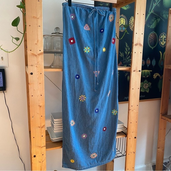 Zara Denim Embroidered Geo Shapes Midi Halter Dress XS - Picture 8 of 16